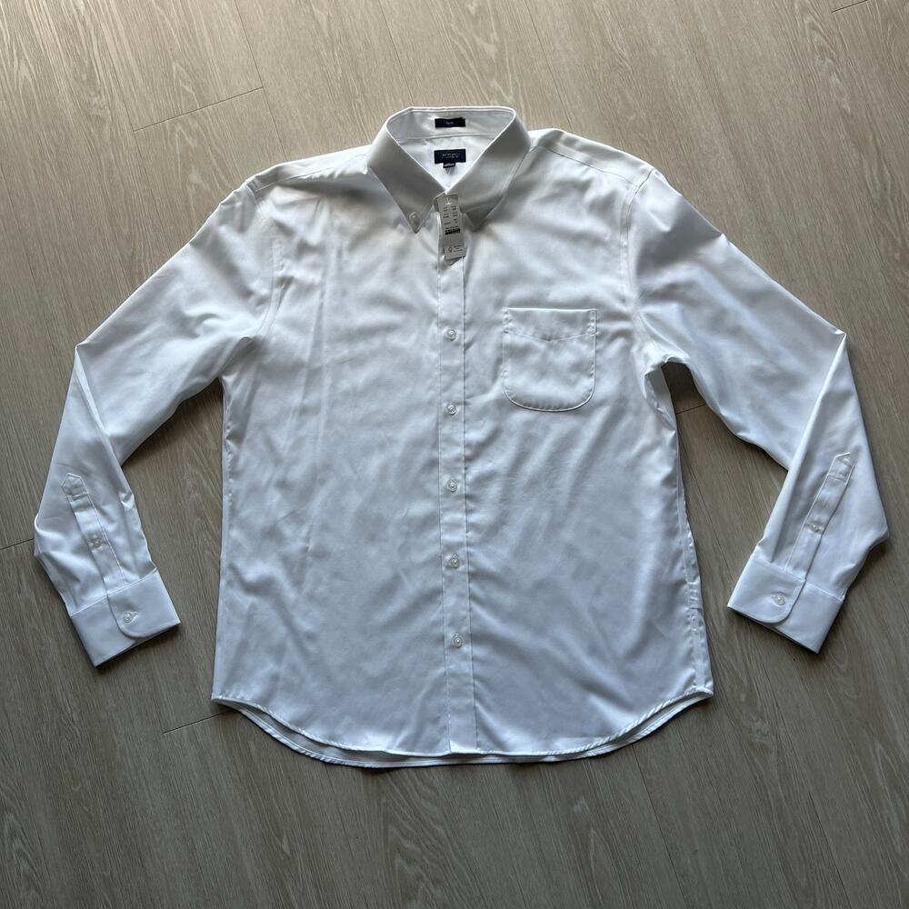 J Crew Men XL Slim Bowery Wrinkle Free Dress Shirt Button Down Collar White Flaw